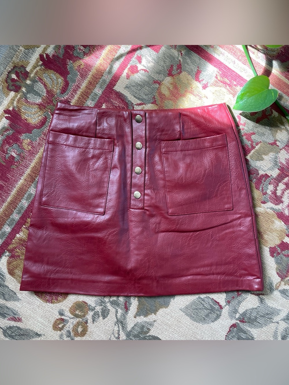 Forever 21 Women’s Burgundy Faux Leather Button-Front Mini Skirt